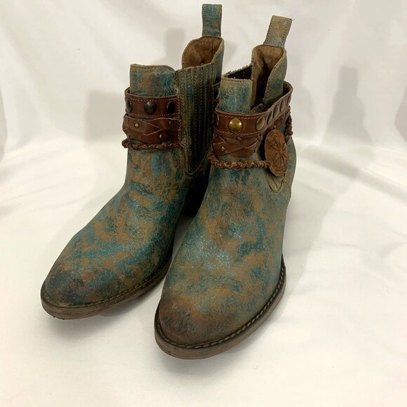 Corral Circle G Womens Sz 8.5 Green Harness Studded Western Cowgirl Ankle Boots - Picture 1 of 9